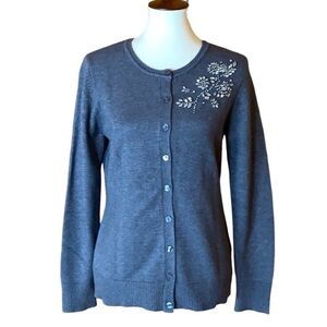 Chadwicks gray cardigan sweater with rhinestones Size Small New